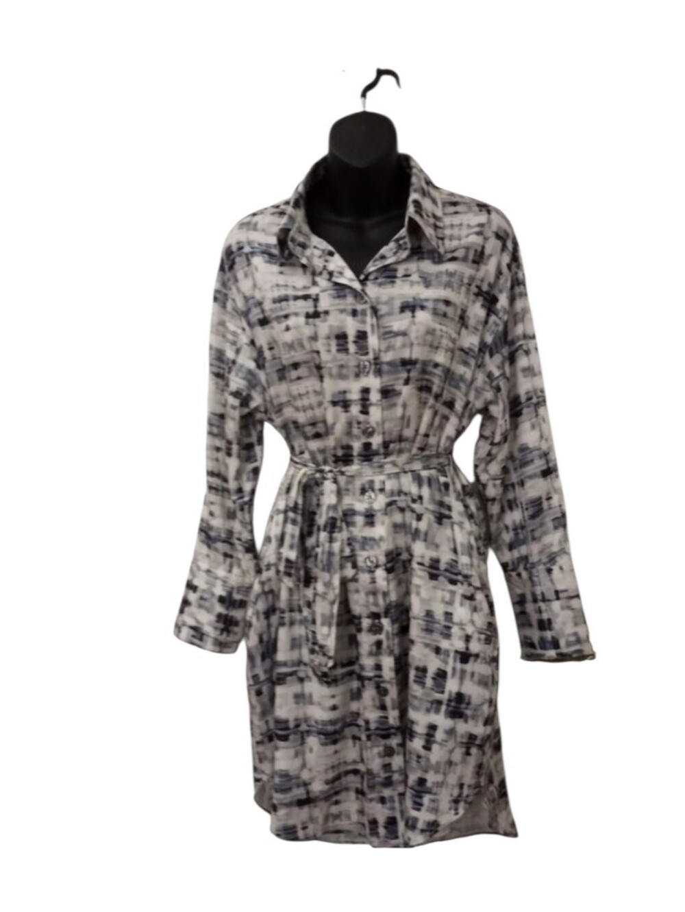 Banana Republic White and Navy Patterned Shirt Dress
